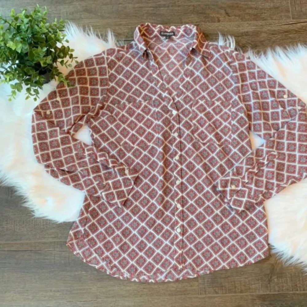 Express Printed Button Down Long Sleeve Shirt - image 3